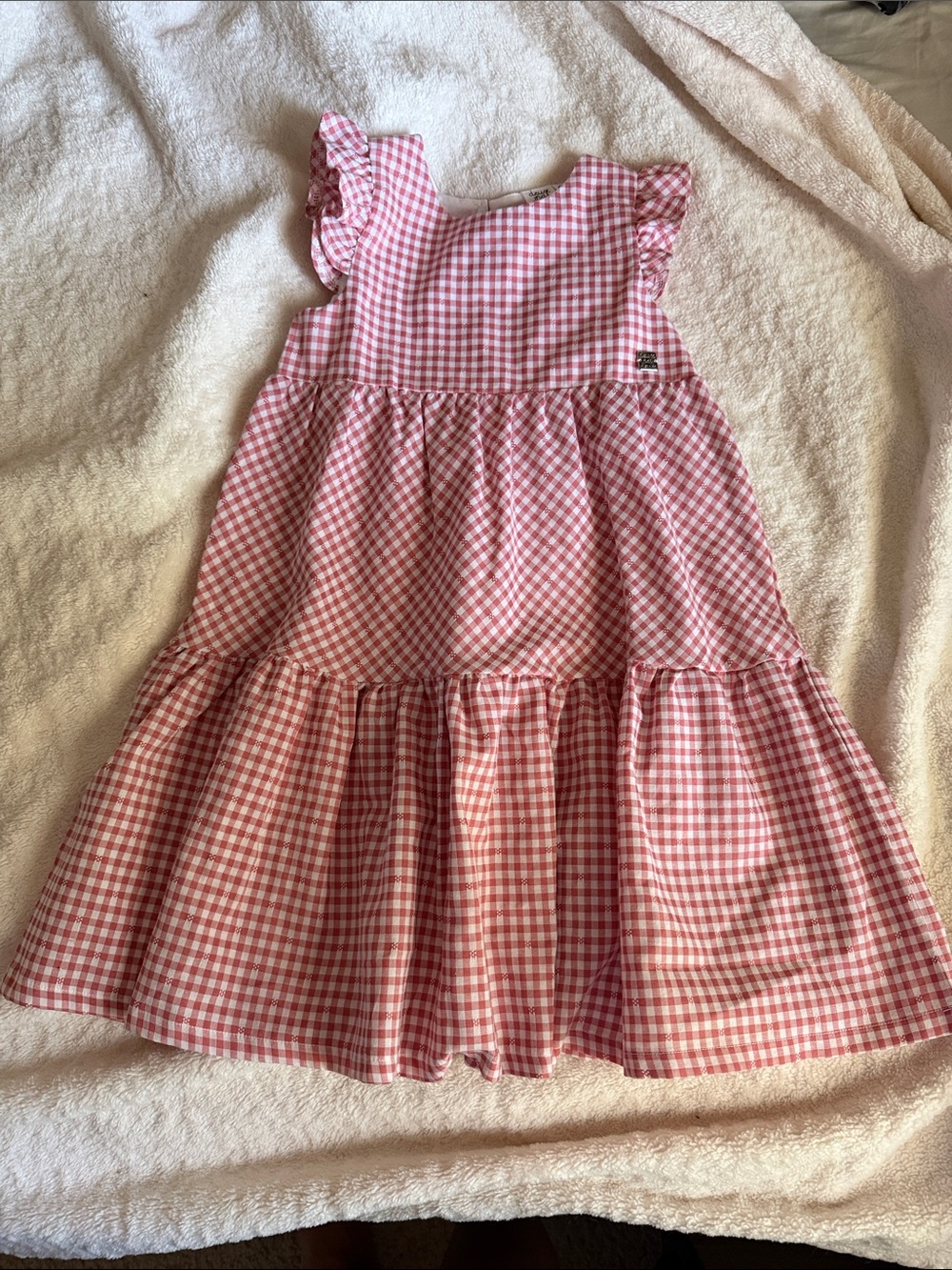 deux par deux Pink Gingham Tiered Dress with Ruffle Caps